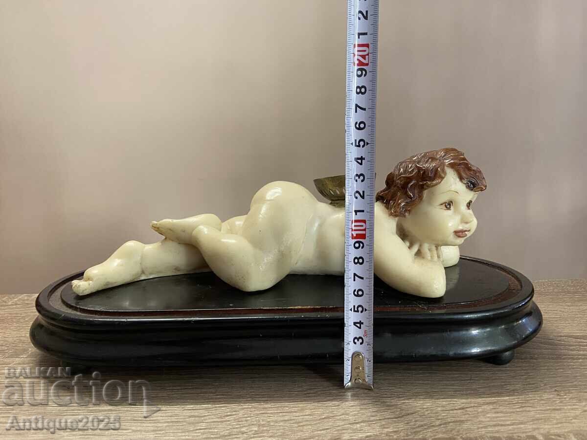 Αντίκα ισπανικό κηροπήγιο "Έρως" σε ξύλινη βάση - 6