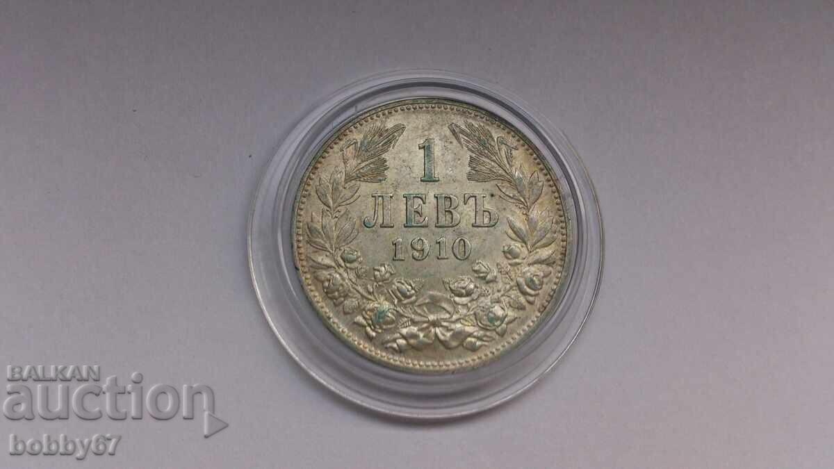 Excellent condition silver coin, 1 lev, 1910 Excellent condition silver coin, 1 lev, 1910