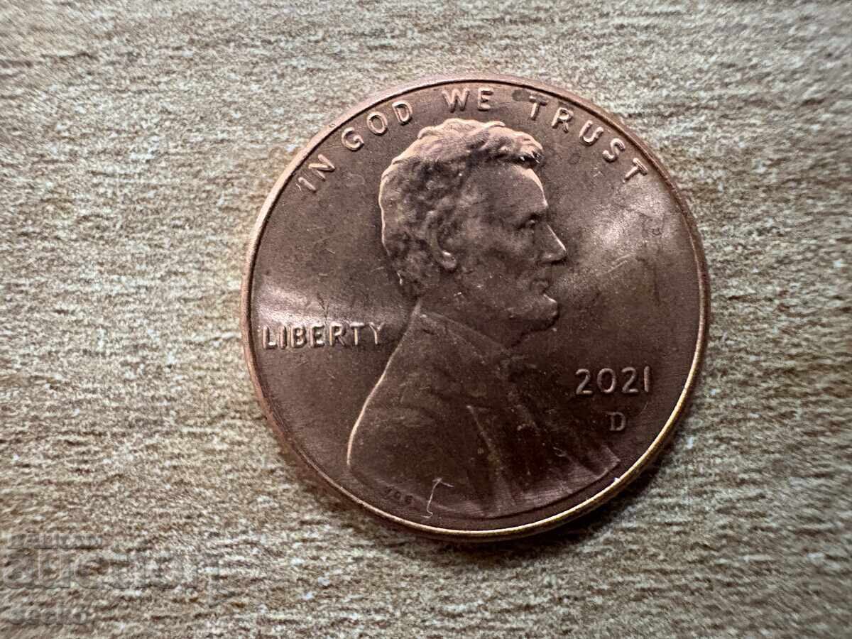 САЩ - 1 цент (2021) - D с цена 0.35 лв. | € 0.18