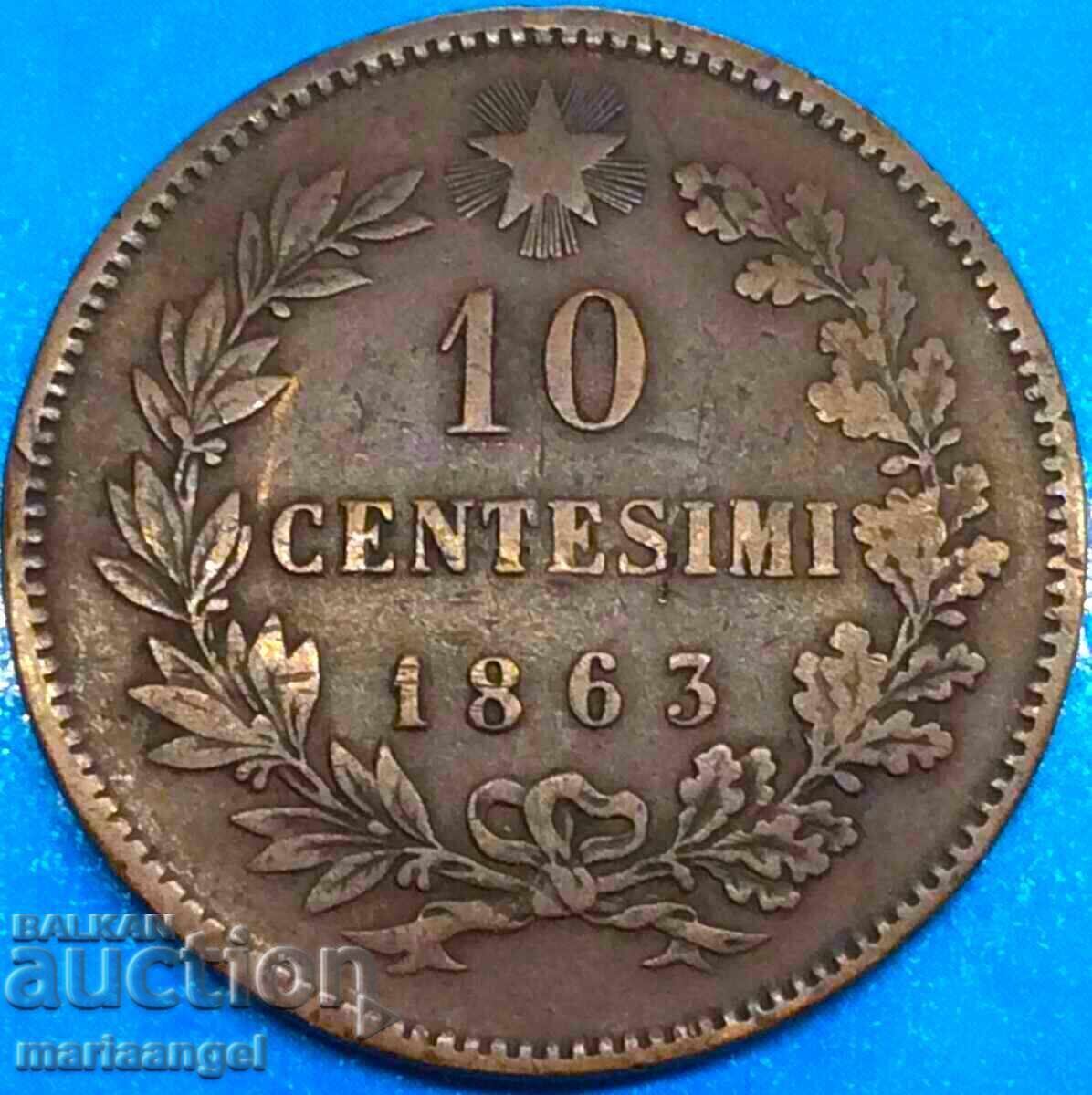 10 Centesimi 1863 Ιταλία 30mm Victor Emmanuel - 5