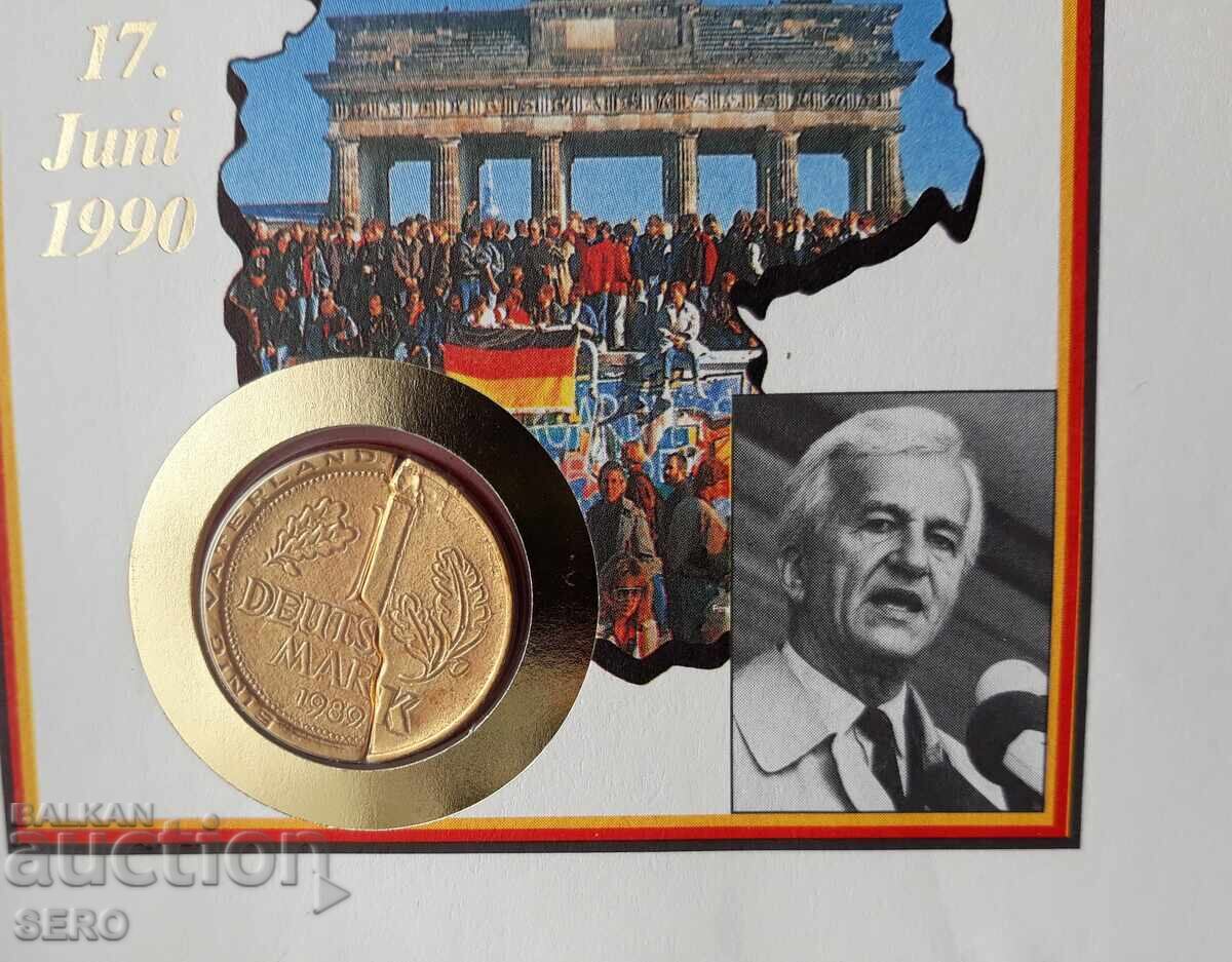 Germany - 1 Mark / Broken and Gold-Plated / and Postage Stamp in a Circular Envelope with price 6.01 BGN | € 3.07 Germany - 1 Mark / Broken and Gold-Plated / and Postage Stamp in a Circular Envelope with price 6.01 BGN | € 3.07