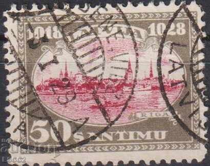 Stamped stamp View of Riga Ship 1928 from Latvia