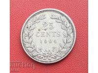 Netherlands - 25 Cents 1904 - Silver