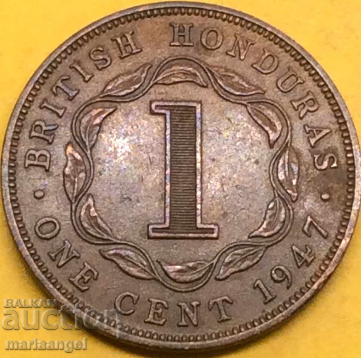 Δημοπρασία 1 Cent 1947 Βρετανική Ονδούρα George VI Χάλκινο - Σπάνιο