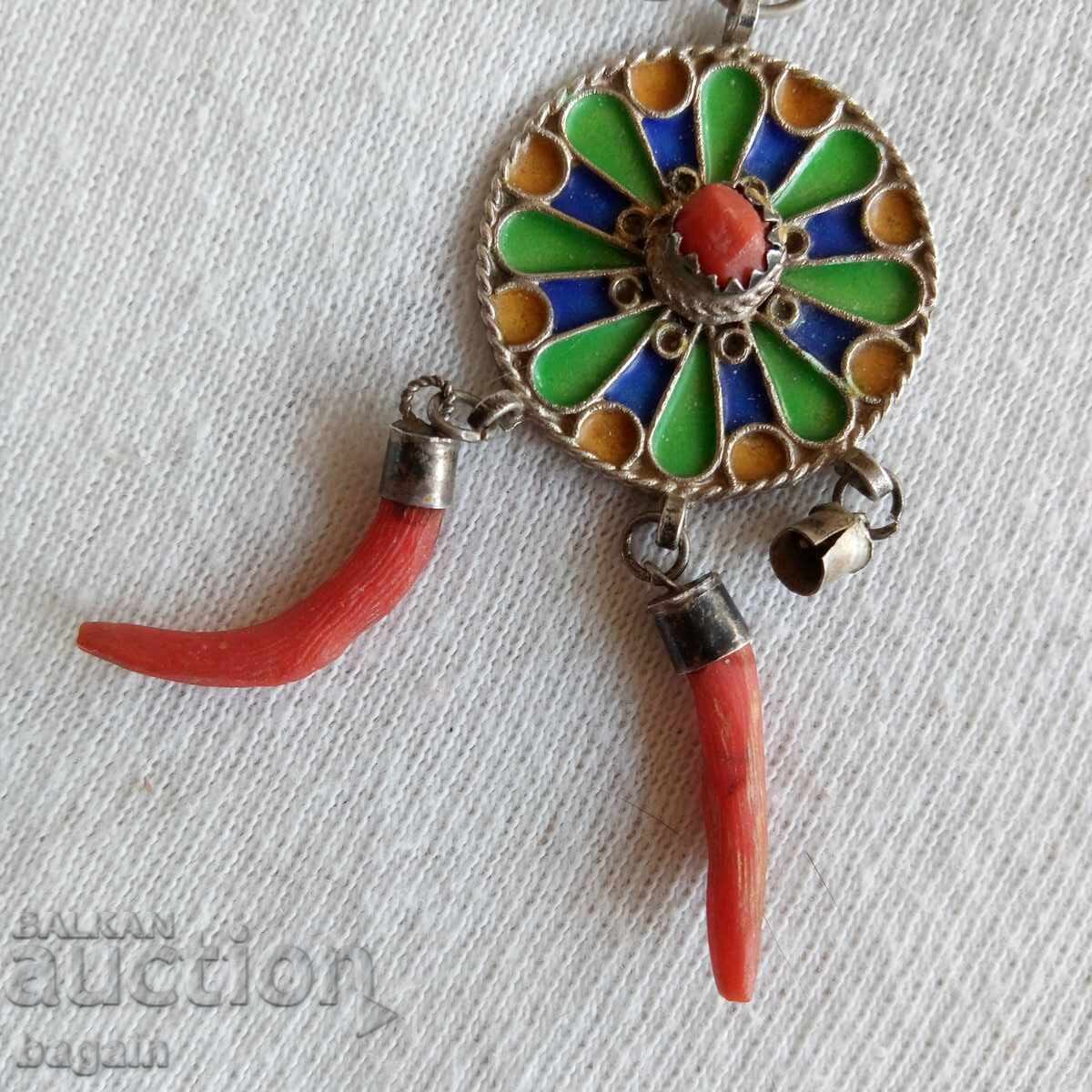 Colier de argint cu corali și email Colier de argint cu corali și email