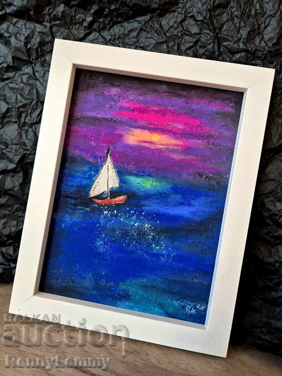 Mare de noapte, pictură pastel, original cu preț 45.00 BGN | € 23.01 Mare de noapte, pictură pastel, original cu preț 45.00 BGN | € 23.01