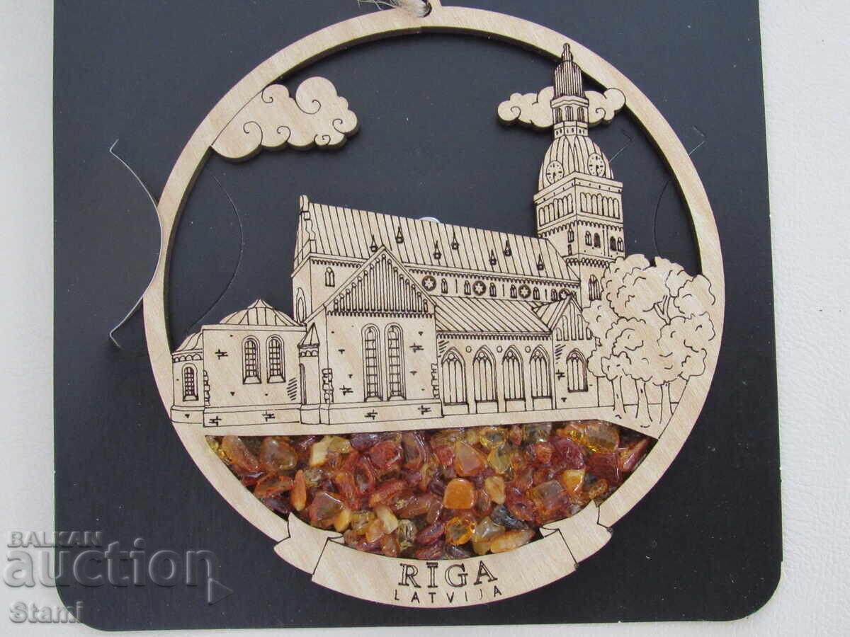 Suvenir/jucărie de Crăciun cu chihlimbar din Riga, Letonia