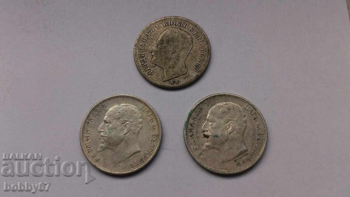 Delivery of 3 silver coins of 50 stotinki from 1891 and 1913 Delivery of 3 silver coins of 50 stotinki from 1891 and 1913