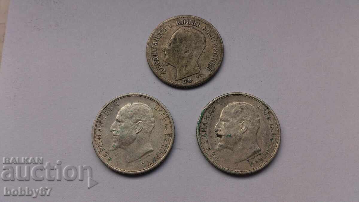 3 silver coins of 50 stotinki from 1891 and 1913 - 5 3 silver coins of 50 stotinki from 1891 and 1913 - 5