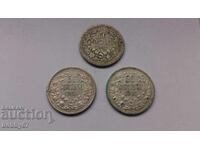 3 monede de argint de 50 de bani din 1891 și 1913