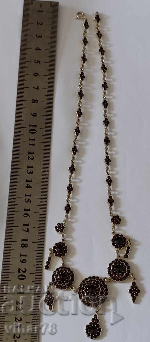 Very beautiful silver pendant with gold plating and garnets - 5