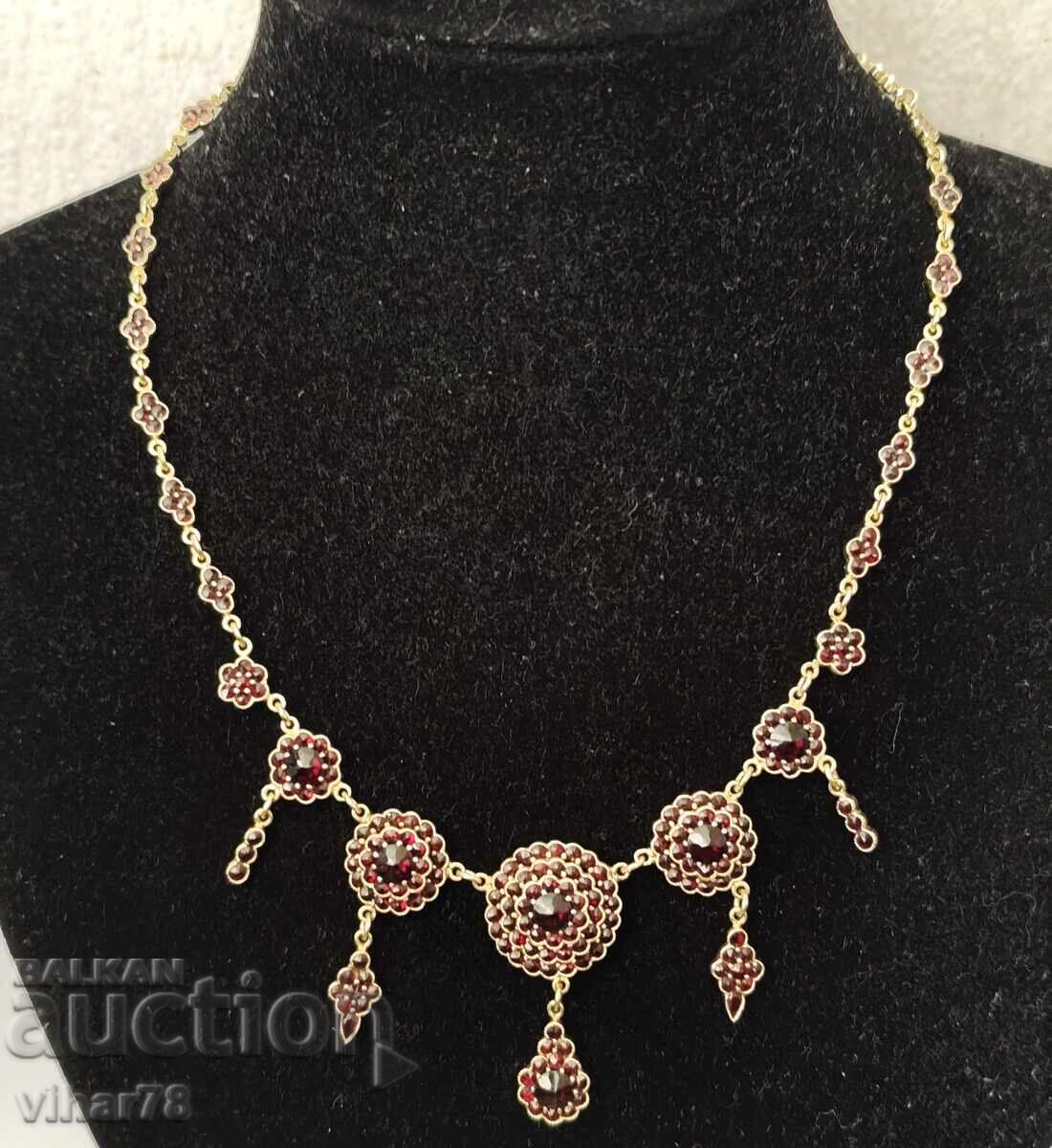 Very beautiful silver pendant with gold plating and garnets - 6