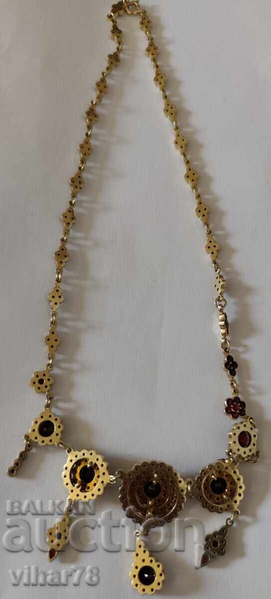 Very beautiful silver pendant with gold plating and garnets - 7
