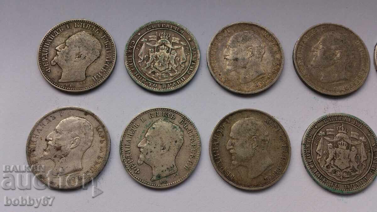 10 ασημένια νομίσματα του 1 λέβα του 1882, 1891, 1912 και 1913 - 6