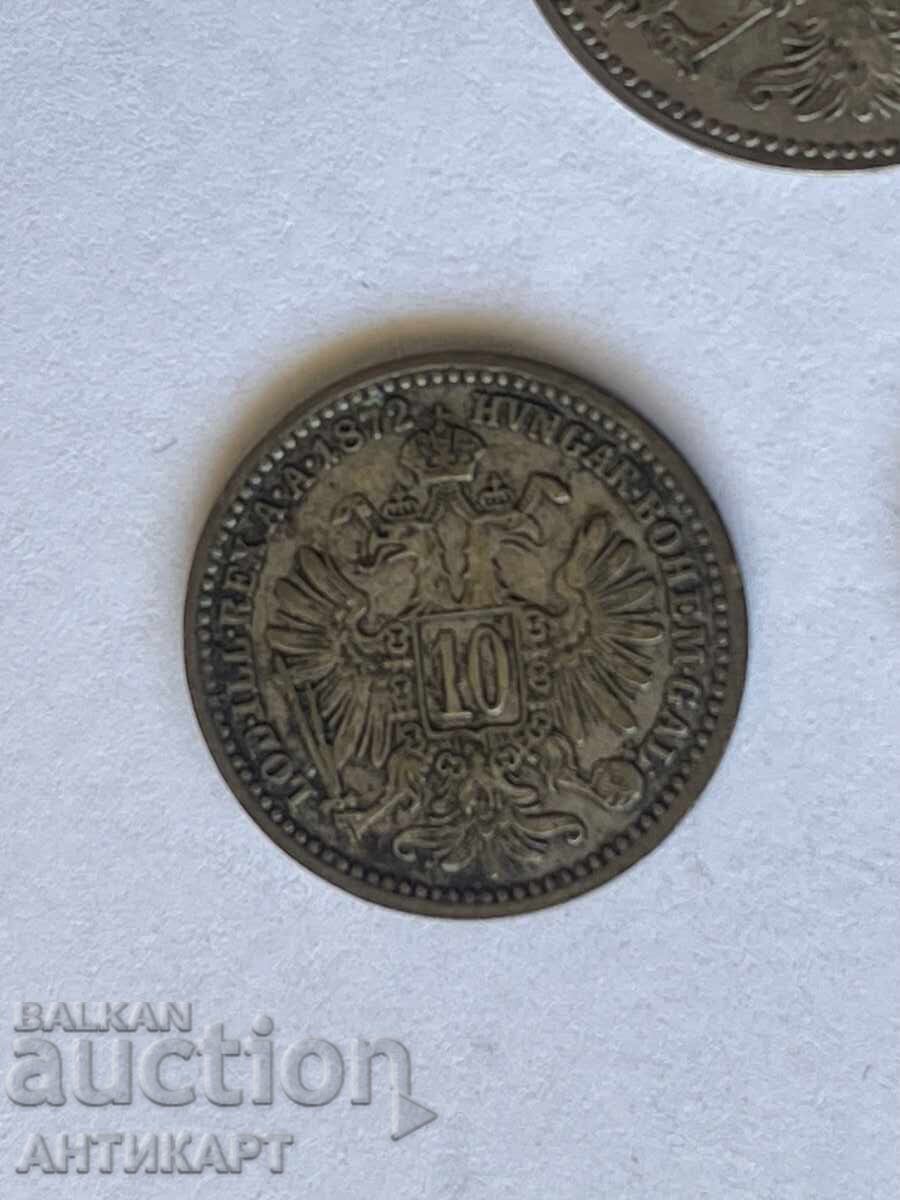 Auction 3 silver coins Austria, 2 of 10 Kreuzer 1872, and 20 Kreuzer 1870 Auction 3 silver coins Austria, 2 of 10 Kreuzer 1872, and 20 Kreuzer 1870