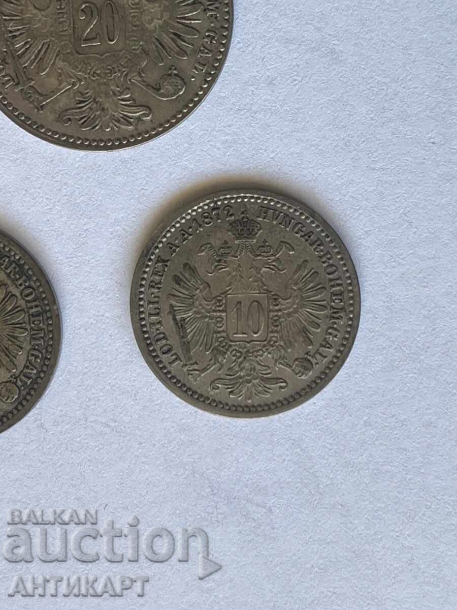 Delivery of 3 silver coins Austria, 2 of 10 Kreuzer 1872, and 20 Kreuzer 1870 Delivery of 3 silver coins Austria, 2 of 10 Kreuzer 1872, and 20 Kreuzer 1870