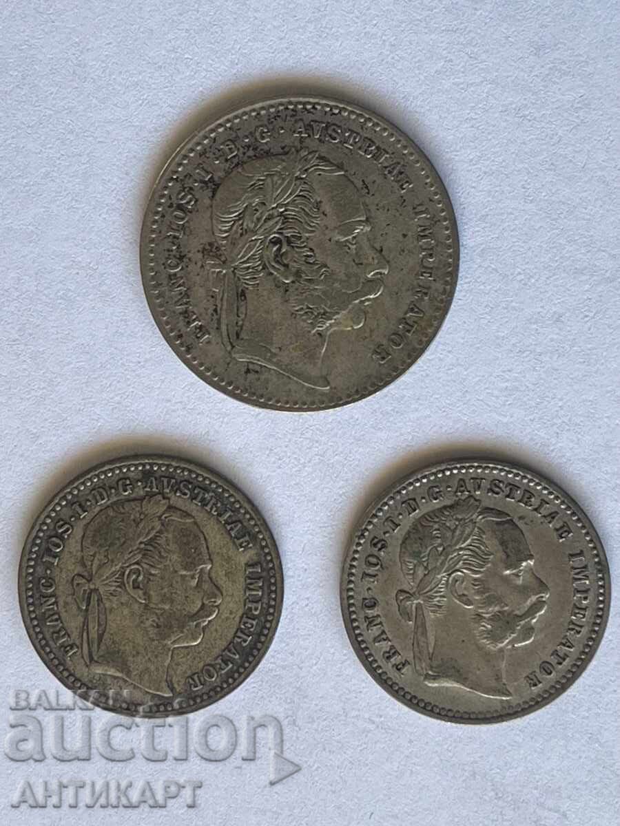 3 silver coins Austria, 2 of 10 Kreuzer 1872, and 20 Kreuzer 1870 - 5 3 silver coins Austria, 2 of 10 Kreuzer 1872, and 20 Kreuzer 1870 - 5