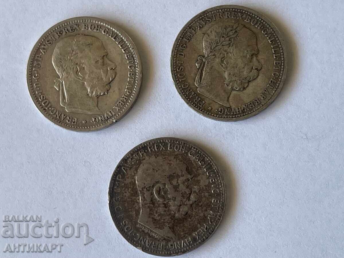 Auction 3 silver coins Austria 1 crown 1893, 1895, 1916 Auction 3 silver coins Austria 1 crown 1893, 1895, 1916