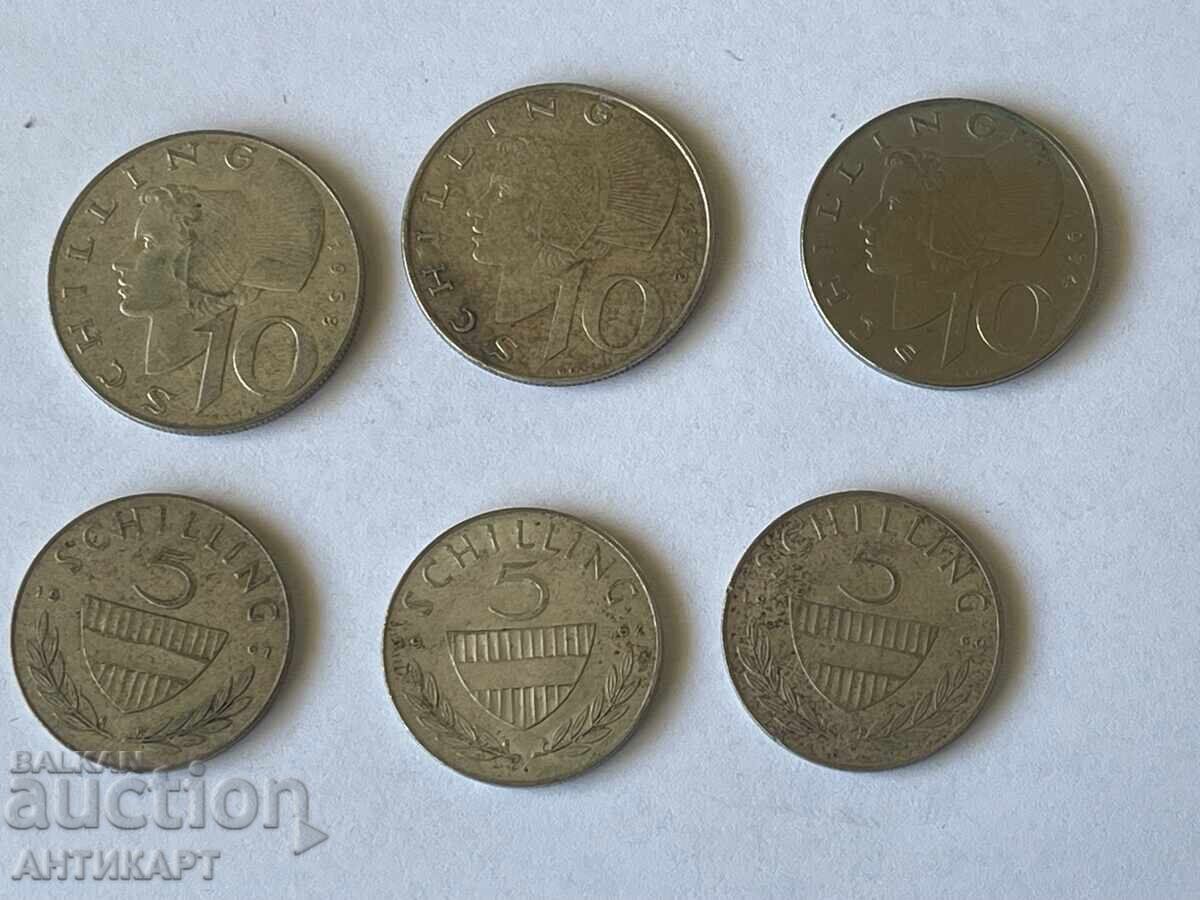 5 silver coins Austria 5 and 10 schillings 1958, 1960, 61, 62, 72 with price 49.00 BGN | € 25.05 5 silver coins Austria 5 and 10 schillings 1958, 1960, 61, 62, 72 with price 49.00 BGN | € 25.05
