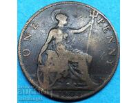 Marea Britanie 1 penny 1904 30mm rară