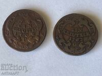 2 pieces copper coin Austria ein kreutzer 1762, 1763