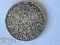 Belgium Rare Silver Coin 5 Francs 1873 Silver