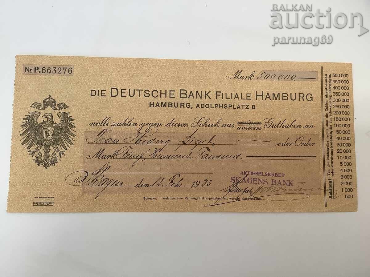 Германия 500000 марки 1923 година - ЧЕК Хамбург Германия 500000 марки 1923 година - ЧЕК Хамбург