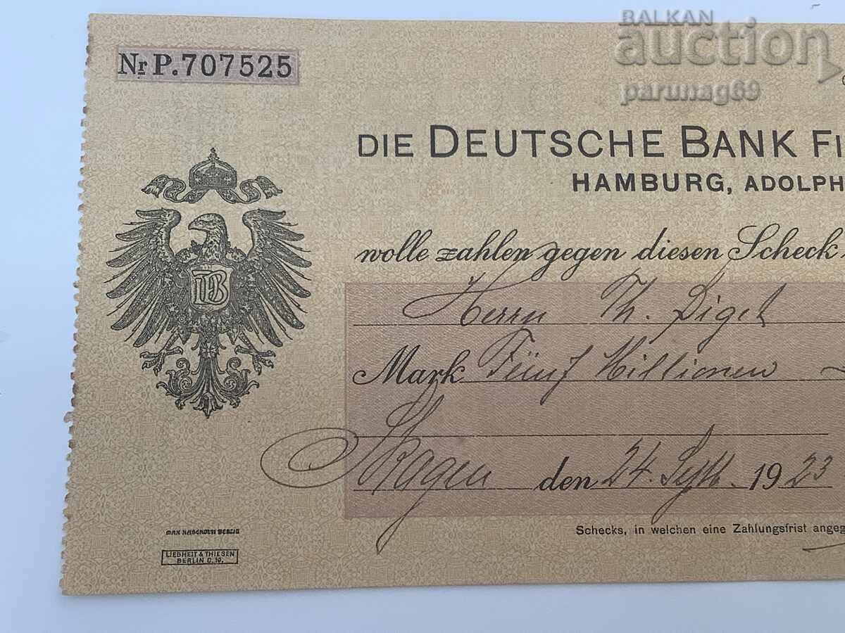 Аукцион Германия 5000000 марки 1923 година  - ЧЕК Хамбург
