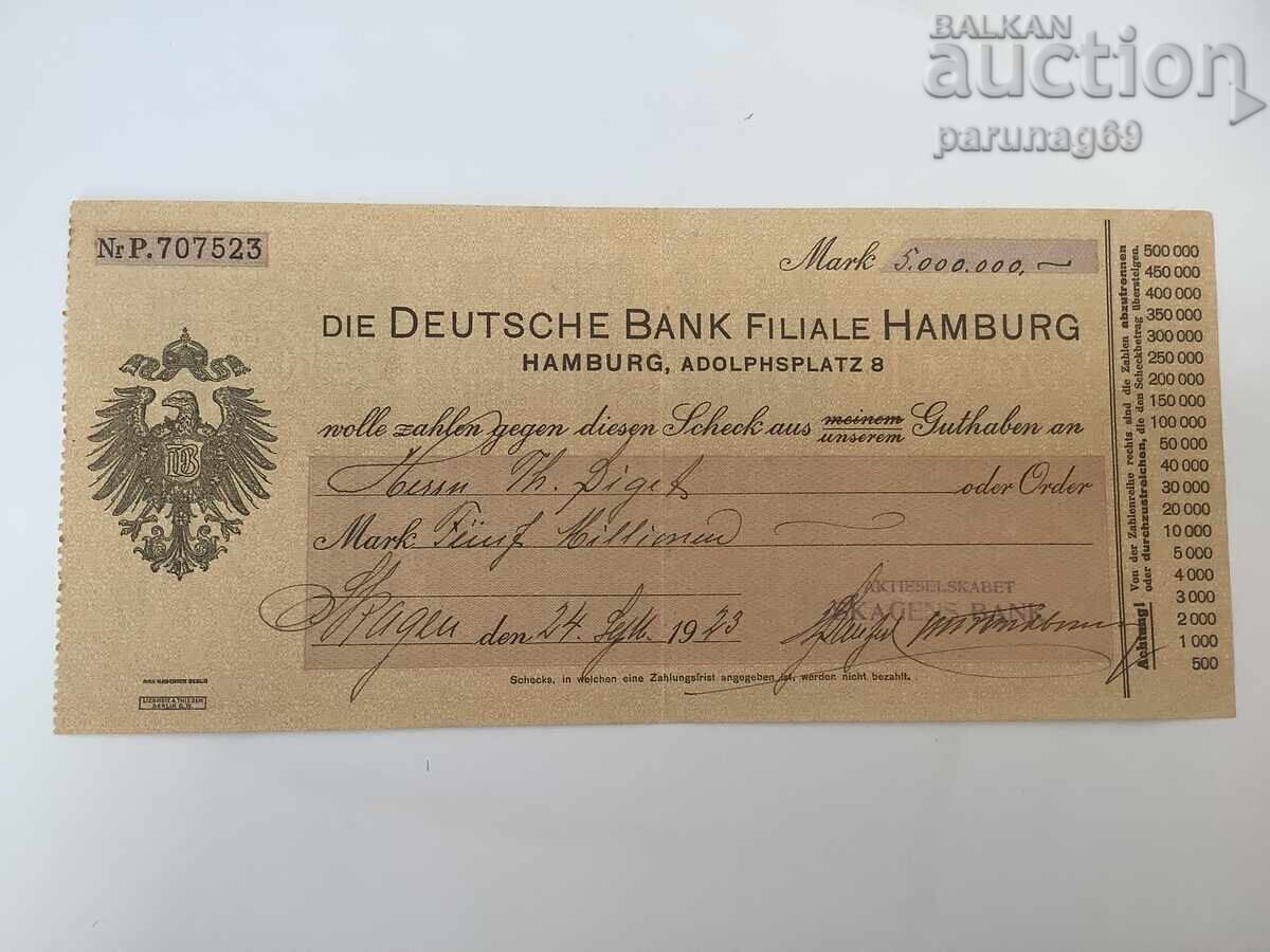 Германия 5000000 марки 1923 година  - ЧЕК Хамбург