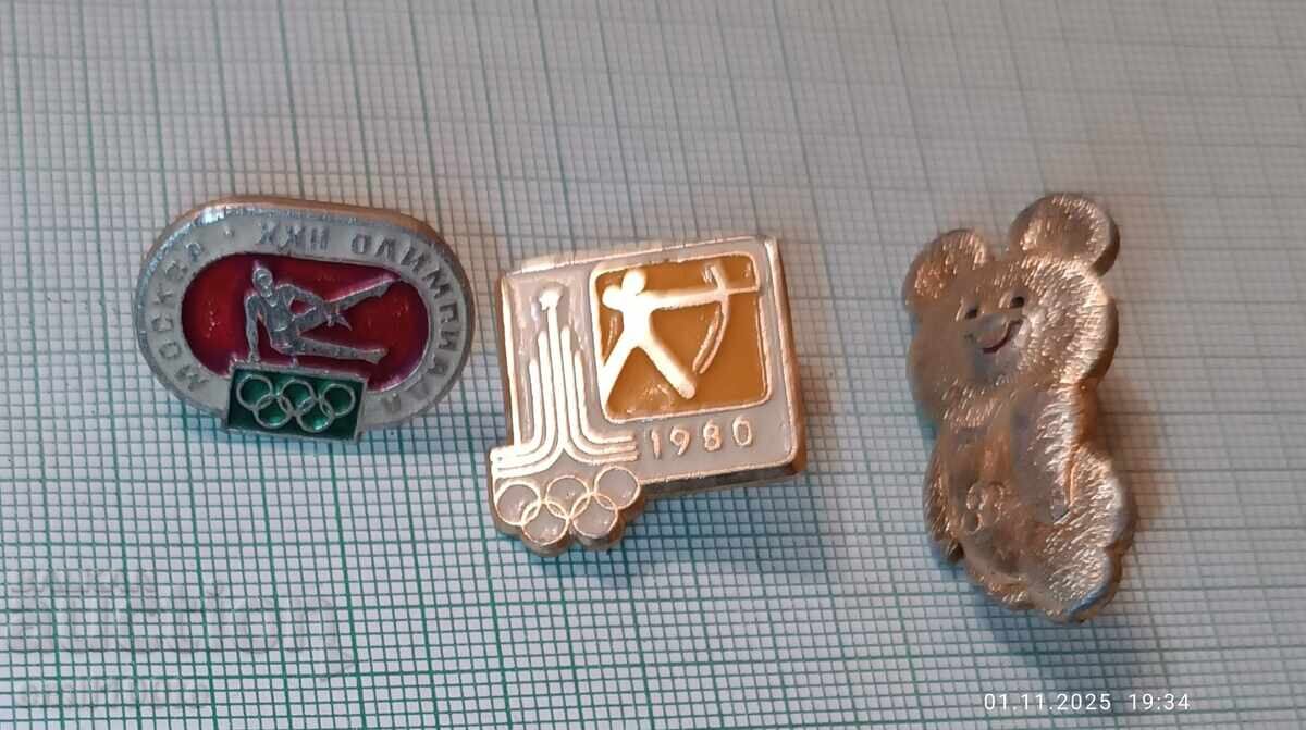 Σήματα 3 τμχ. Ολυμπιάδα Μόσχα 80 με σπασμένες καρφίτσες