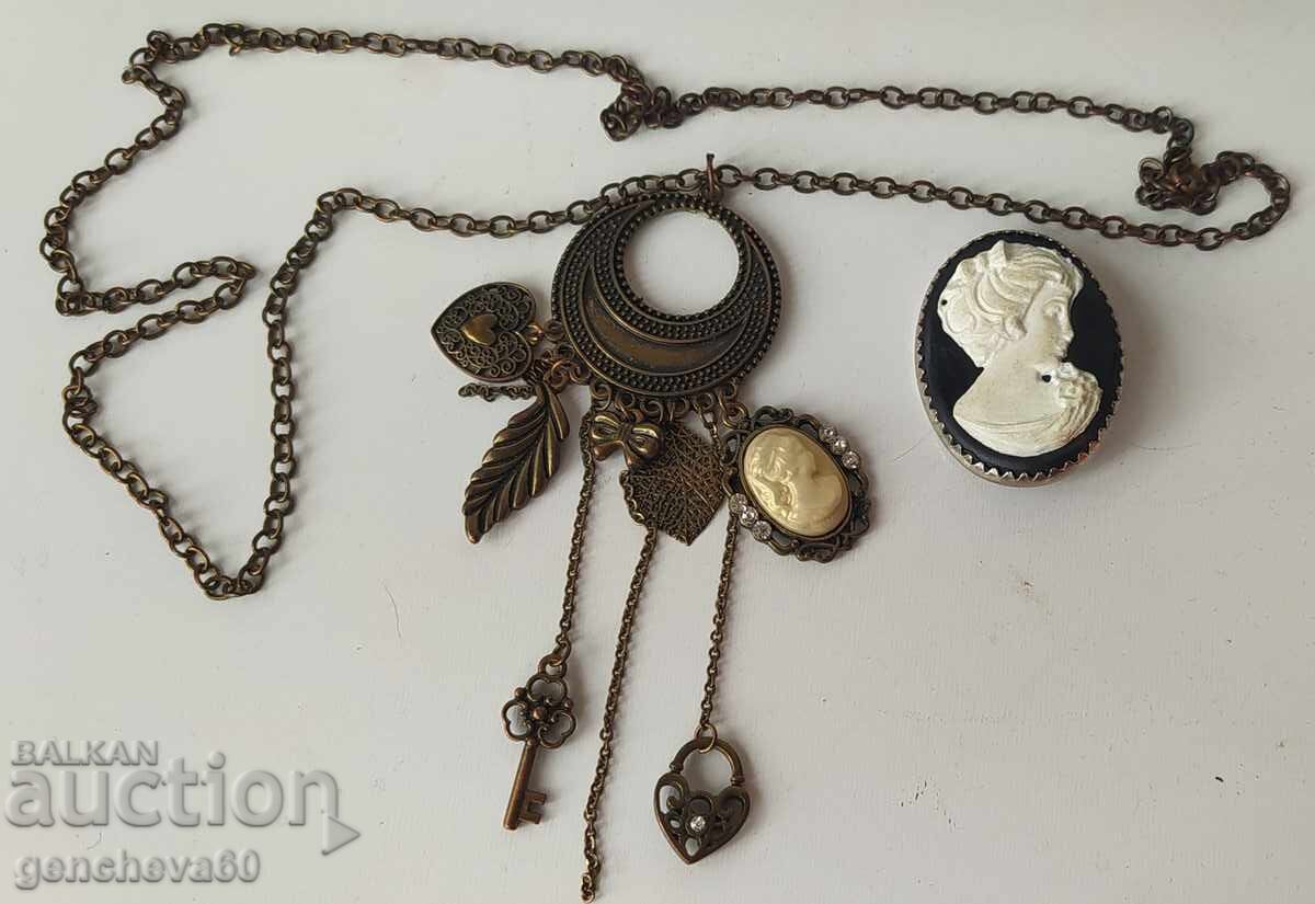 Παράδοση Ρετρό καρφίτσα Καμέο και κολιέ