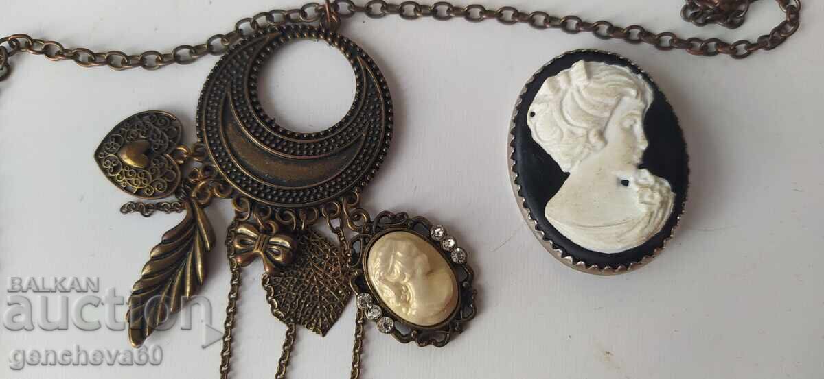 Broșă retro Camee și colier - 7