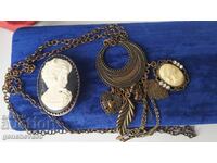 Retro cameo brooch and necklace