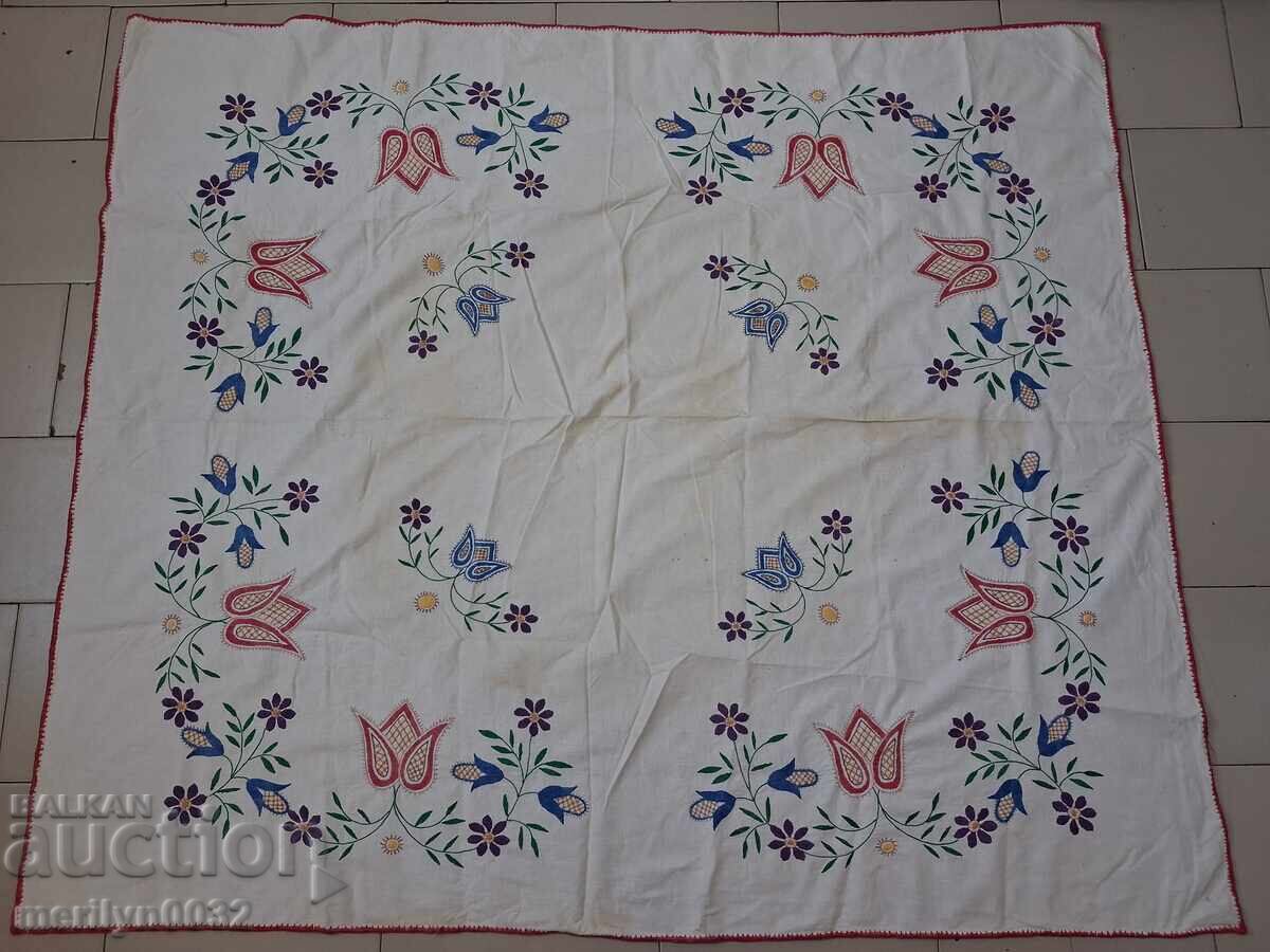 Старо  бродирана покривка мильо българска бродерия ковьор - 6