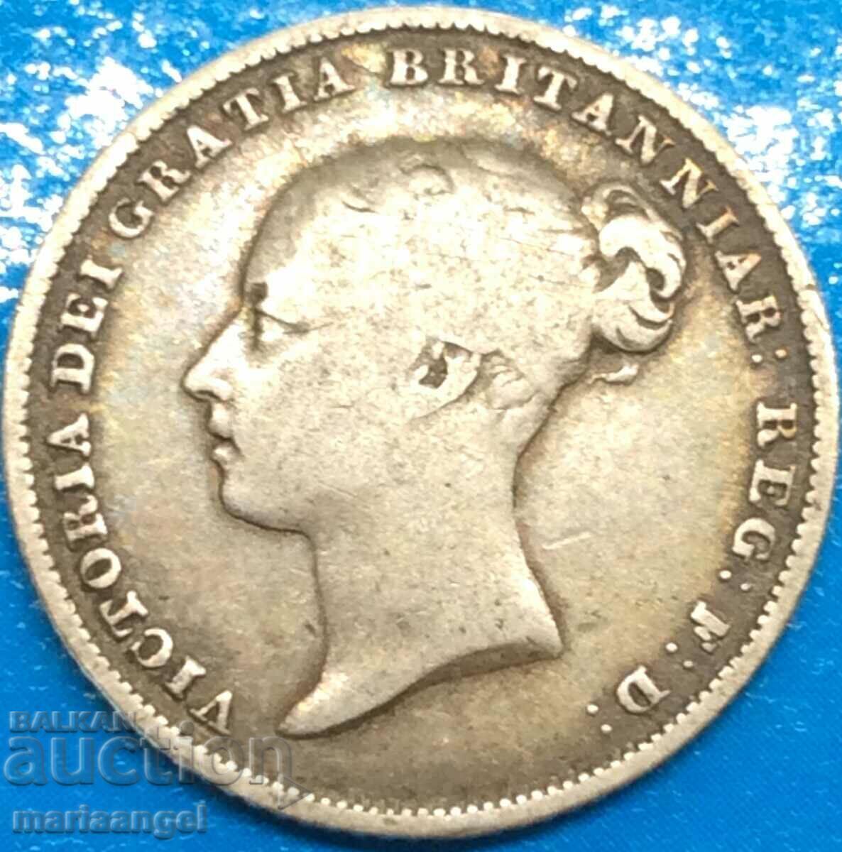 Great Britain 6 Pence 1855 Young Victoria Silver - RARE