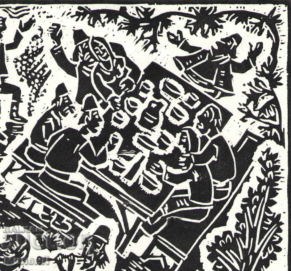 Linogravură umoristică de Tihon Zarezan cu preț 25.00 BGN | € 12.78