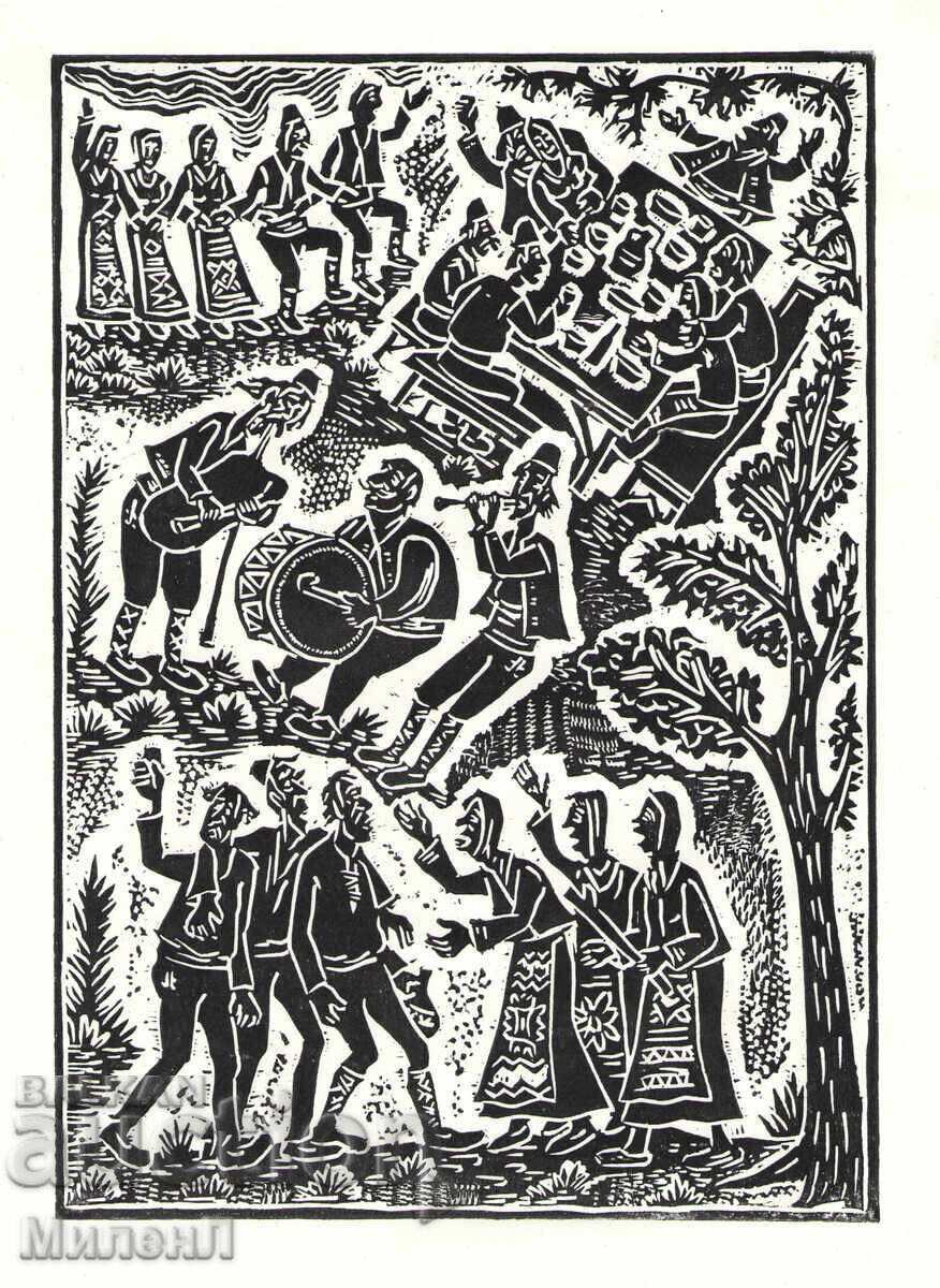 Linogravură umoristică de Tihon Zarezan