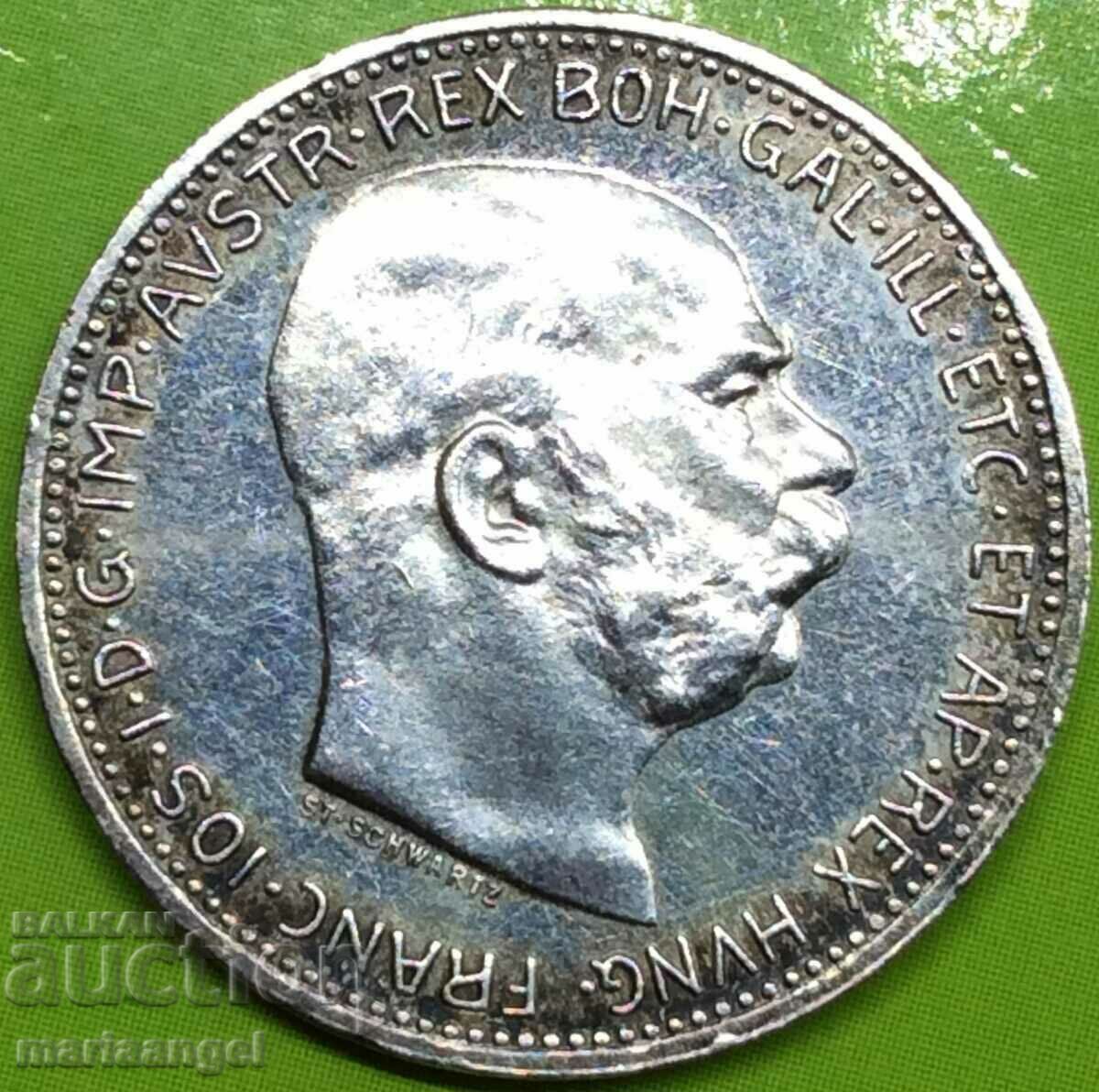 Austria 1 Coroană 1914 Patină de argint cu preț 29.00 BGN | € 14.83