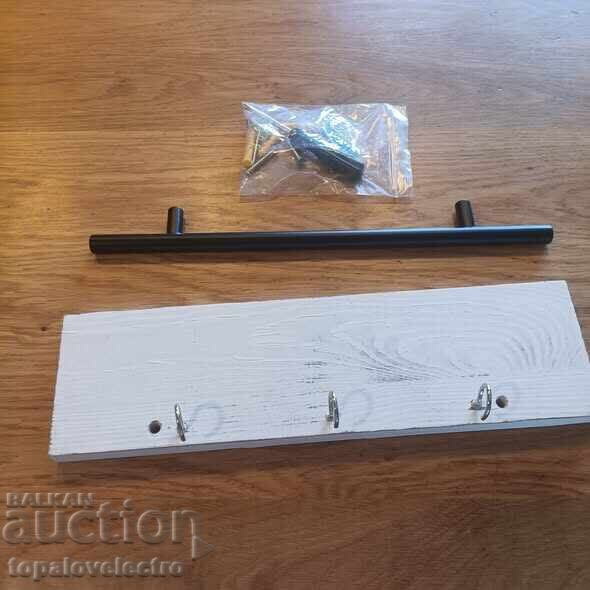 Wooden wall-mounted key box with 11 hooks and a shelf, white color - 6