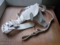 Centură veche de milițiană socialistă cu portchei și toc