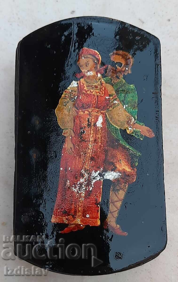 Cutie rusească veche, pictură lăcuită, original