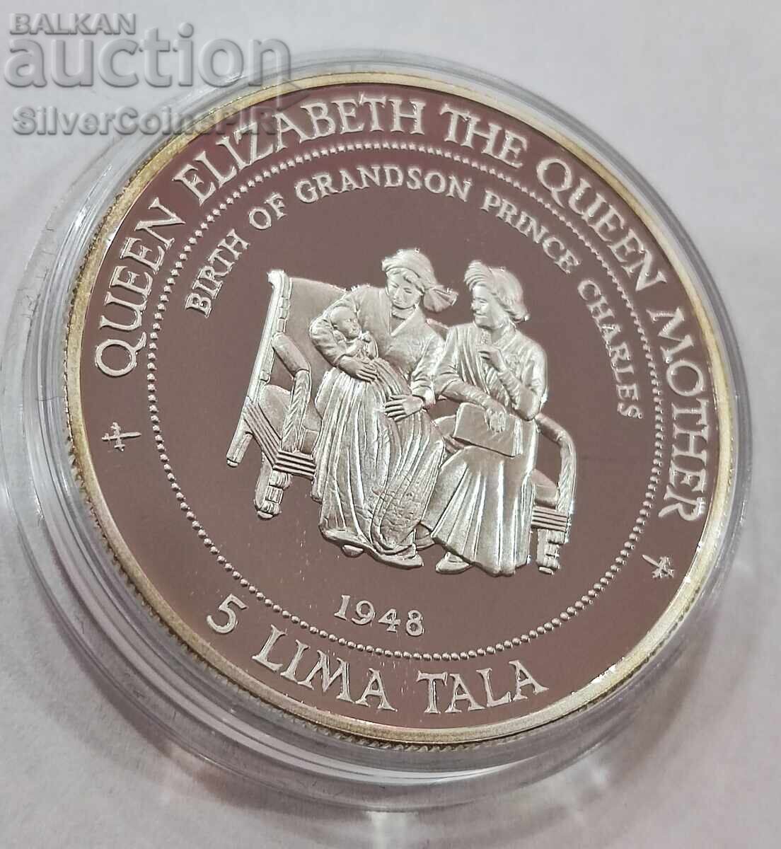 Silver 5 Tala Birth of Prince Charles 1995 Tokelau with price 92.00 BGN | € 47.04 Silver 5 Tala Birth of Prince Charles 1995 Tokelau with price 92.00 BGN | € 47.04