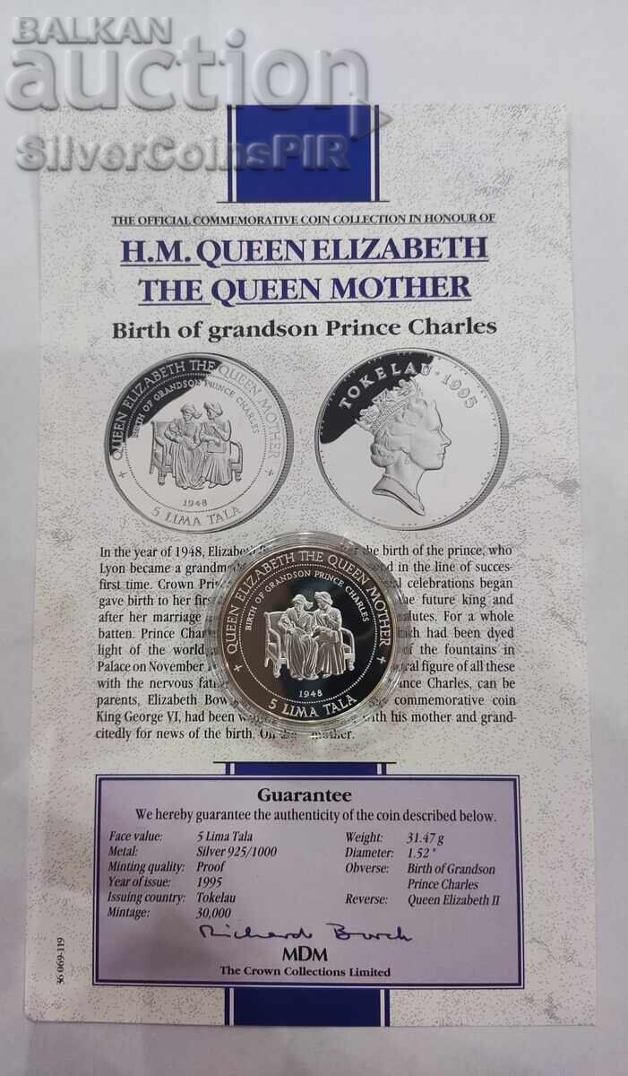 Delivery of Silver 5 Tala Birth of Prince Charles 1995 Tokelau Delivery of Silver 5 Tala Birth of Prince Charles 1995 Tokelau
