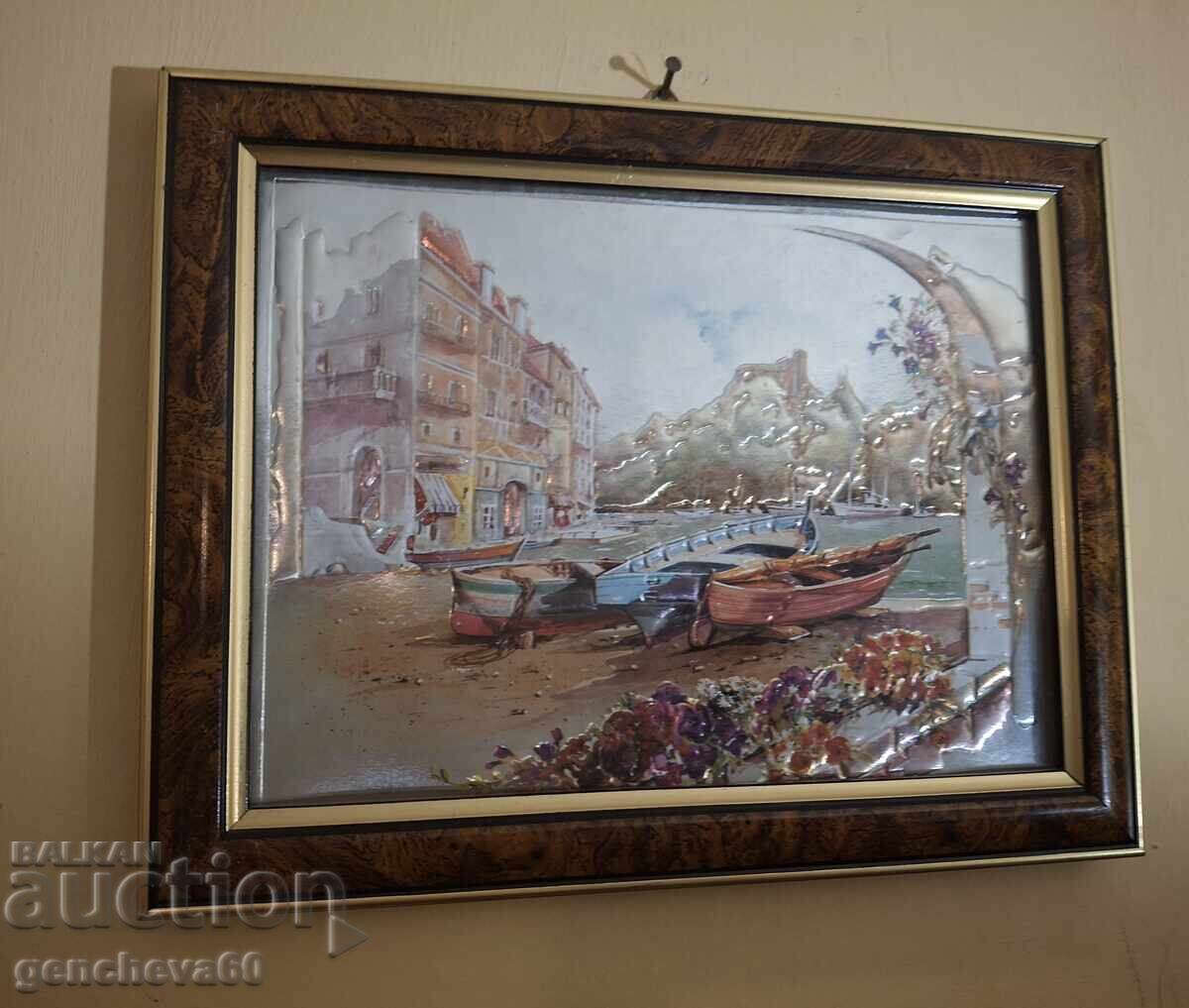 Auction Magnificent painting, "Boats" - silver leaf Auction Magnificent painting, "Boats" - silver leaf
