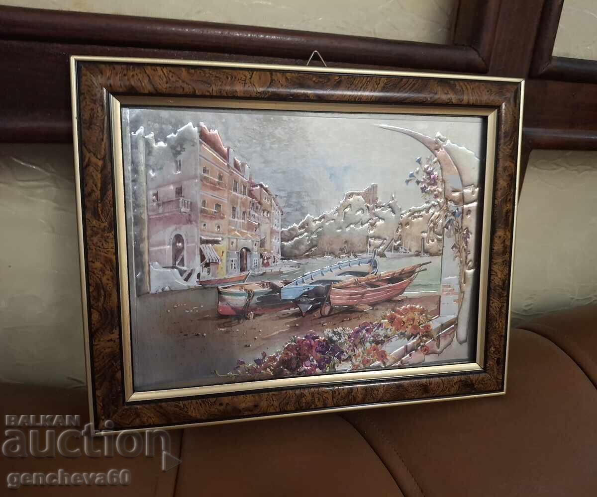 Magnificent painting, "Boats" - silver leaf Magnificent painting, "Boats" - silver leaf