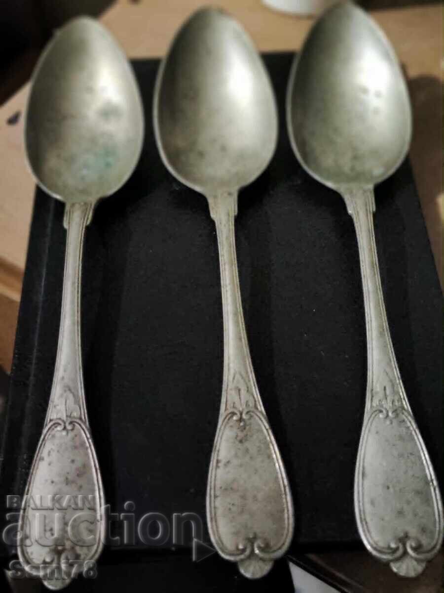 Τρεις αντίκες μεγάλες κουτάλες σήμανση αλπακά