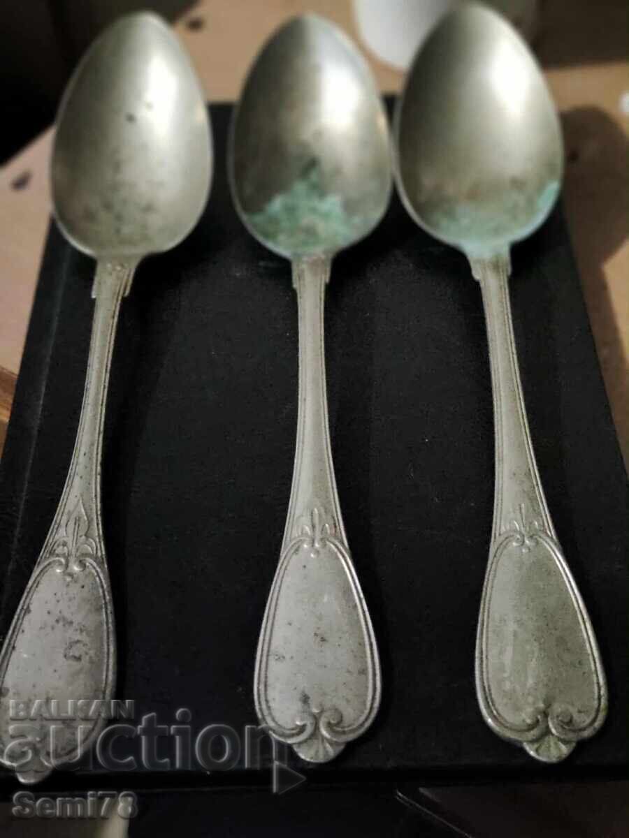 Τρεις αντίκες μεγάλες κουτάλες σήμανση αλπακά