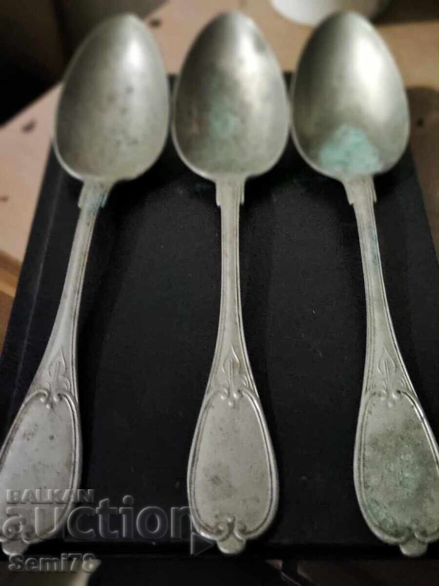 Τρεις αντίκες μεγάλες κουτάλες σήμανση αλπακά