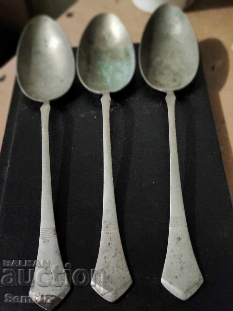 Три антикварни големи лъжици маркировка алпака