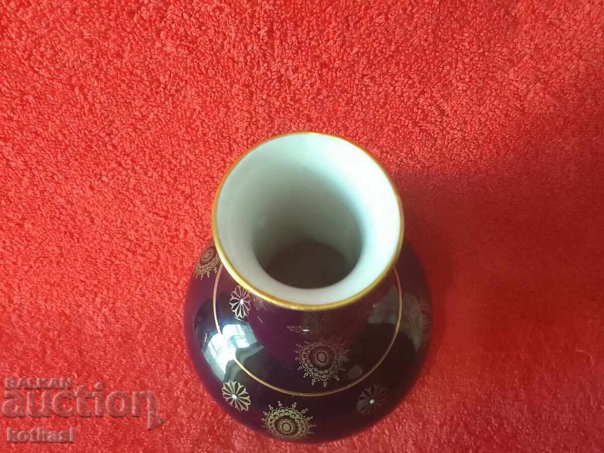 Vază de porțelan vechi VOLKSTEDT Germania Cobalt Aurire - 5